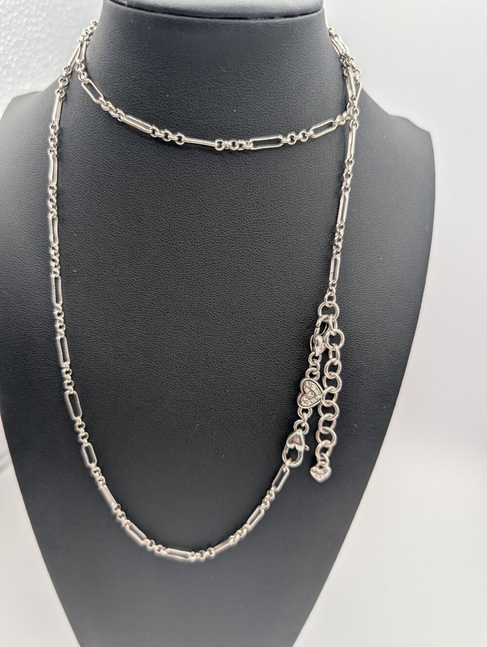 Brighton Silver Tone Long Layering Necklace Bar & Oval Link Chain Add Charms!